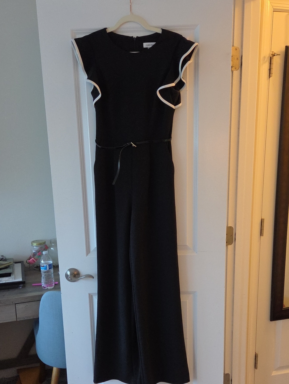 Chic Black Wide-Leg Jumpsuit with White Trim